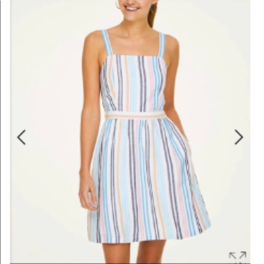 NWT!! Ann Taylor LOFT Multicolor Striped Linen Blend Sleeveless Dress